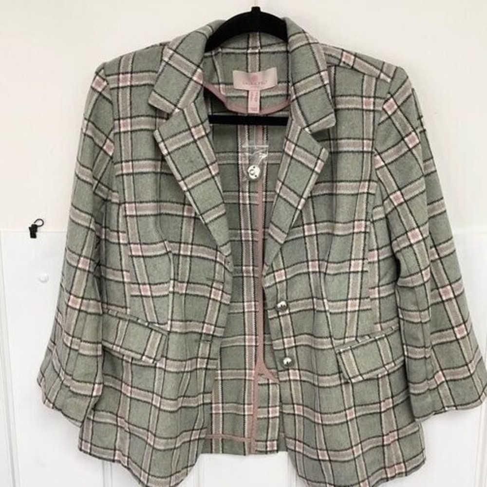 Laurie‎ Felt Women Blazer Sage Green Pink Plaid Felted Jacket Size 10 Academic